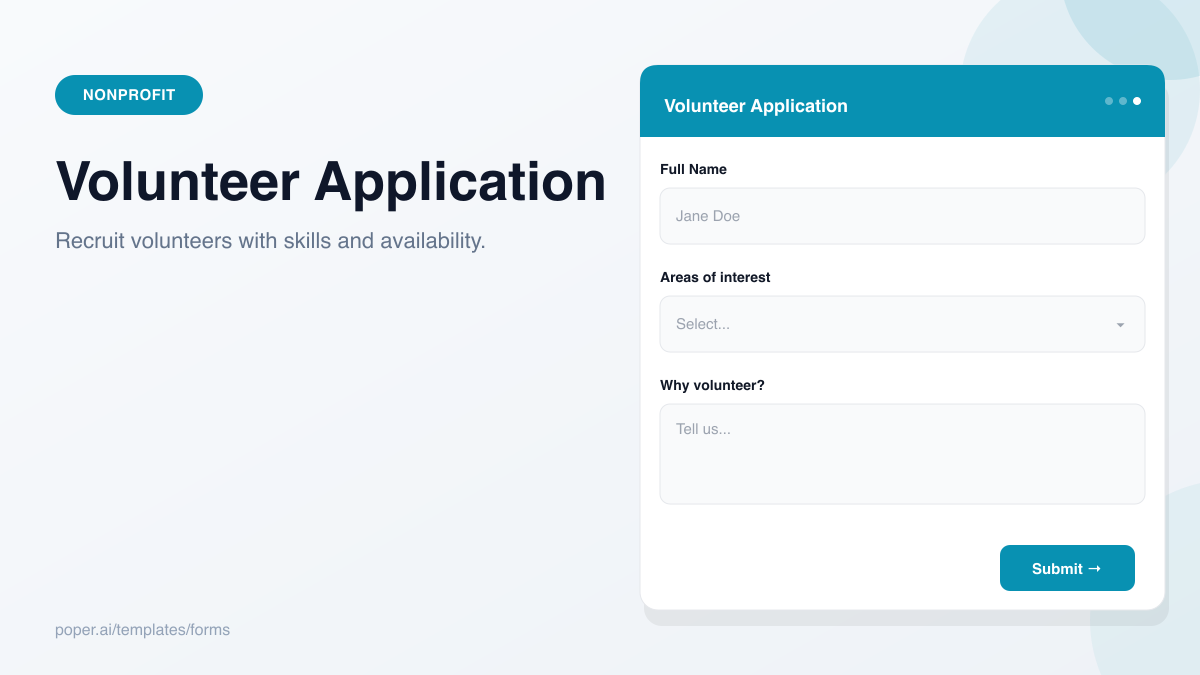 Volunteer Application Form template preview