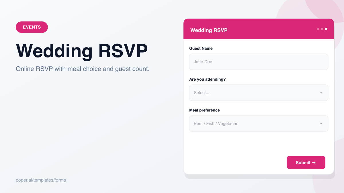 Wedding RSVP Form template preview