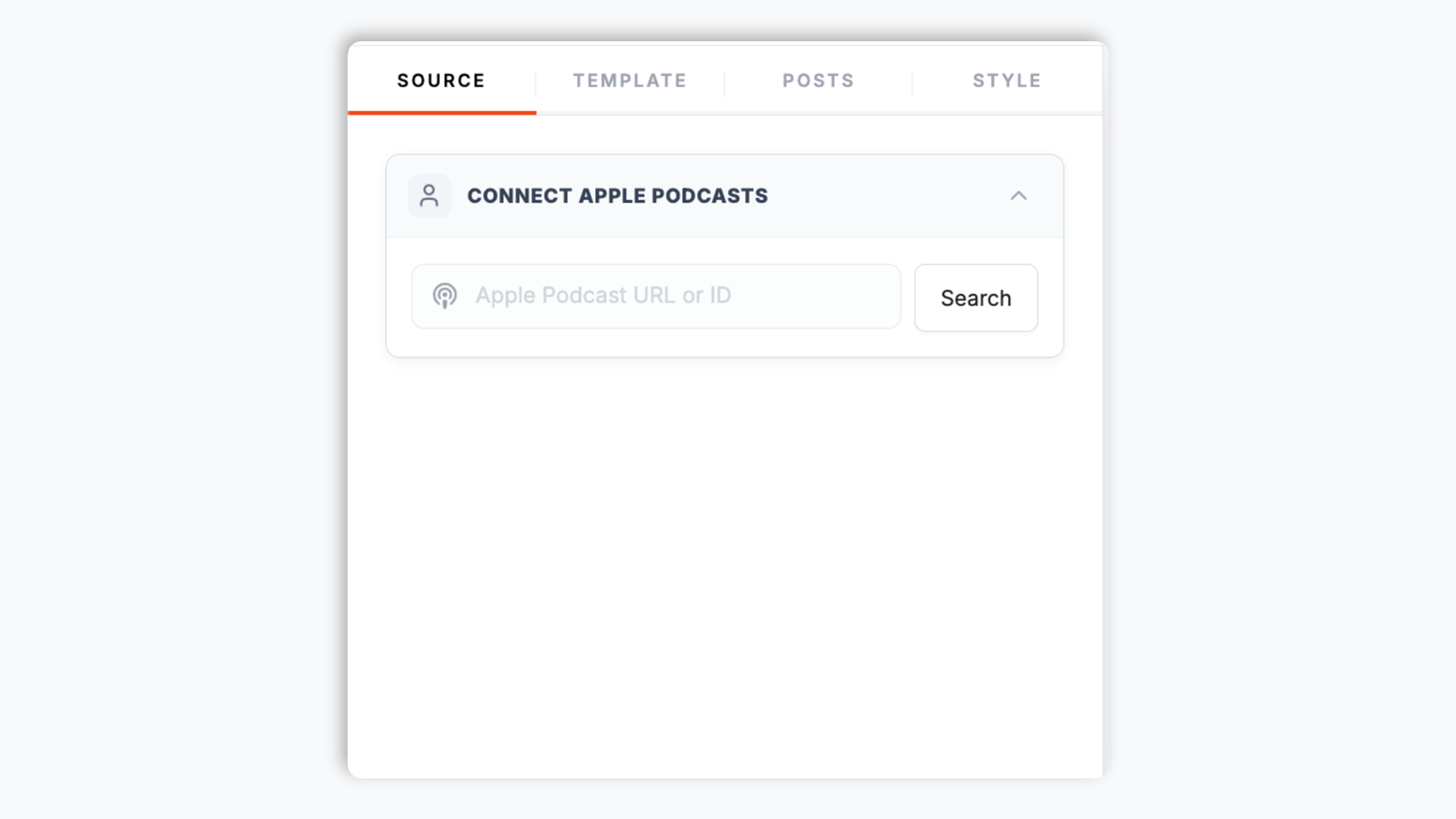 Poper widget builder showing the Apple Podcasts show URL input with The Acme Show search result and a Connect button
