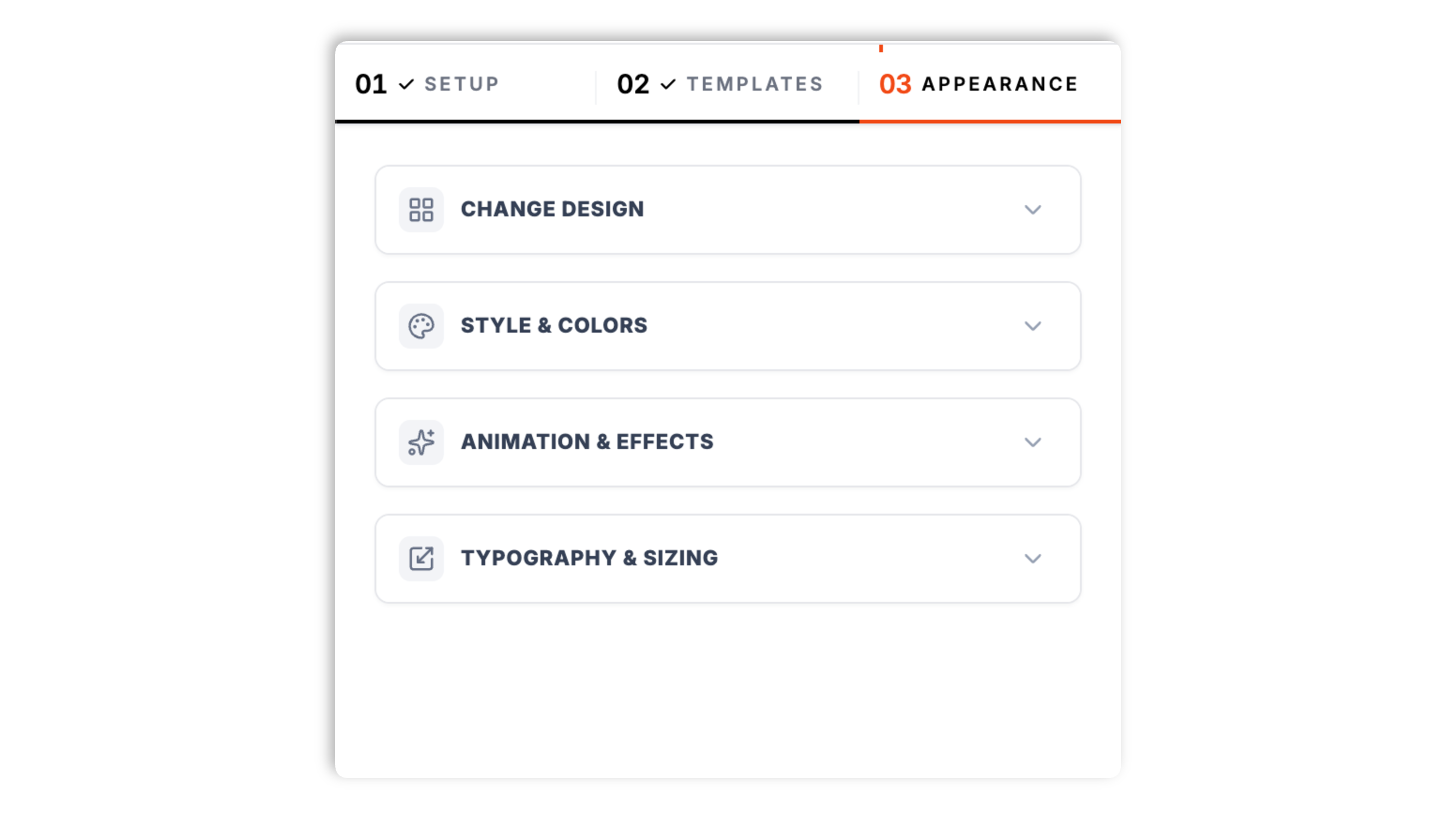 Style panel showing the 18-preset button design grid (Classic, Pill, Soft, Outline, Brutalist, gradients, Neon, Glass, and more) plus Embedded and Floating layout cards, color swatches, and a corner-radius slider