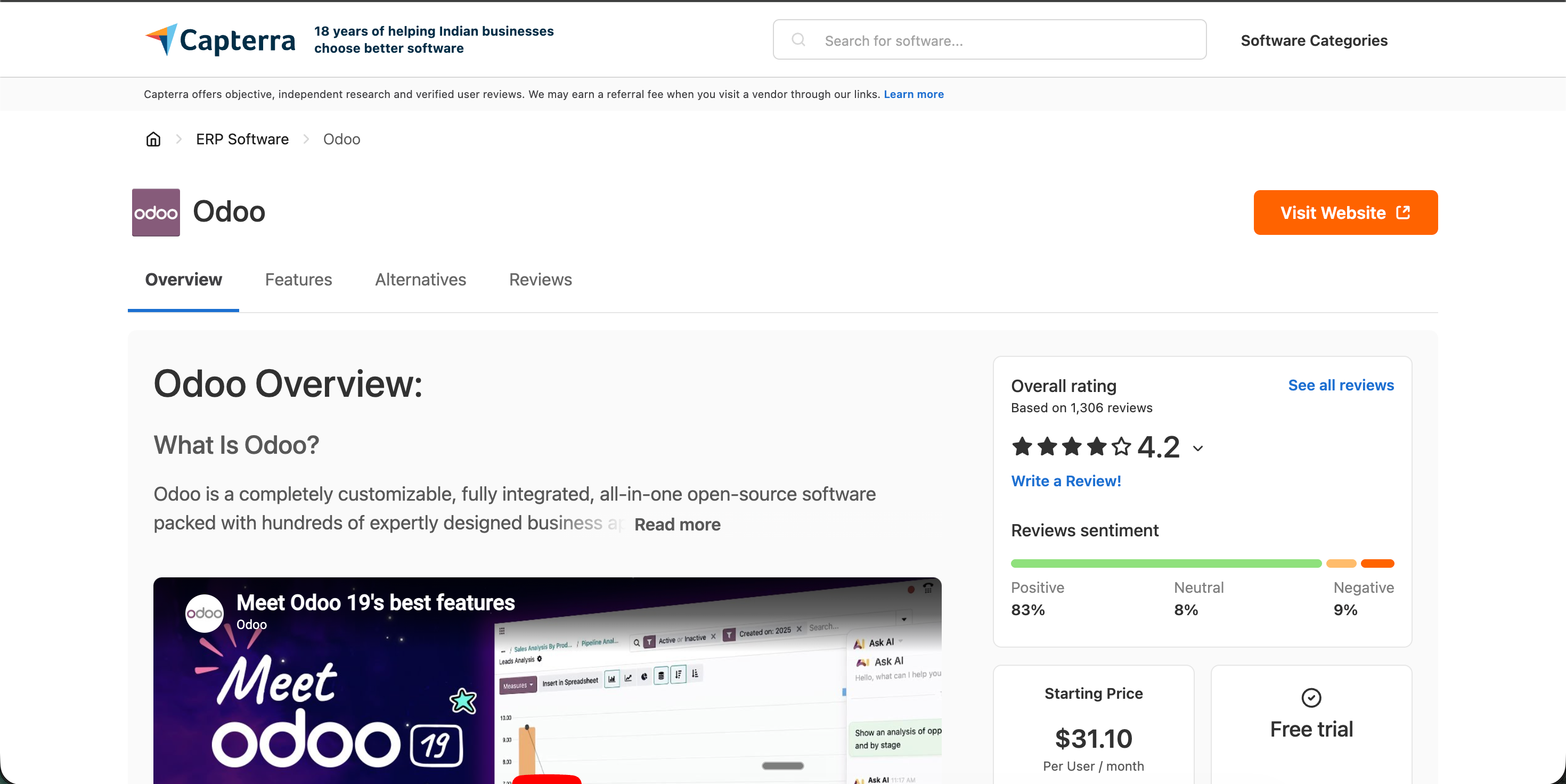 Capterra.com product profile page for NorthStar PM showing a 4.7-star rating and Source reviews where available from mid-market software reviewers