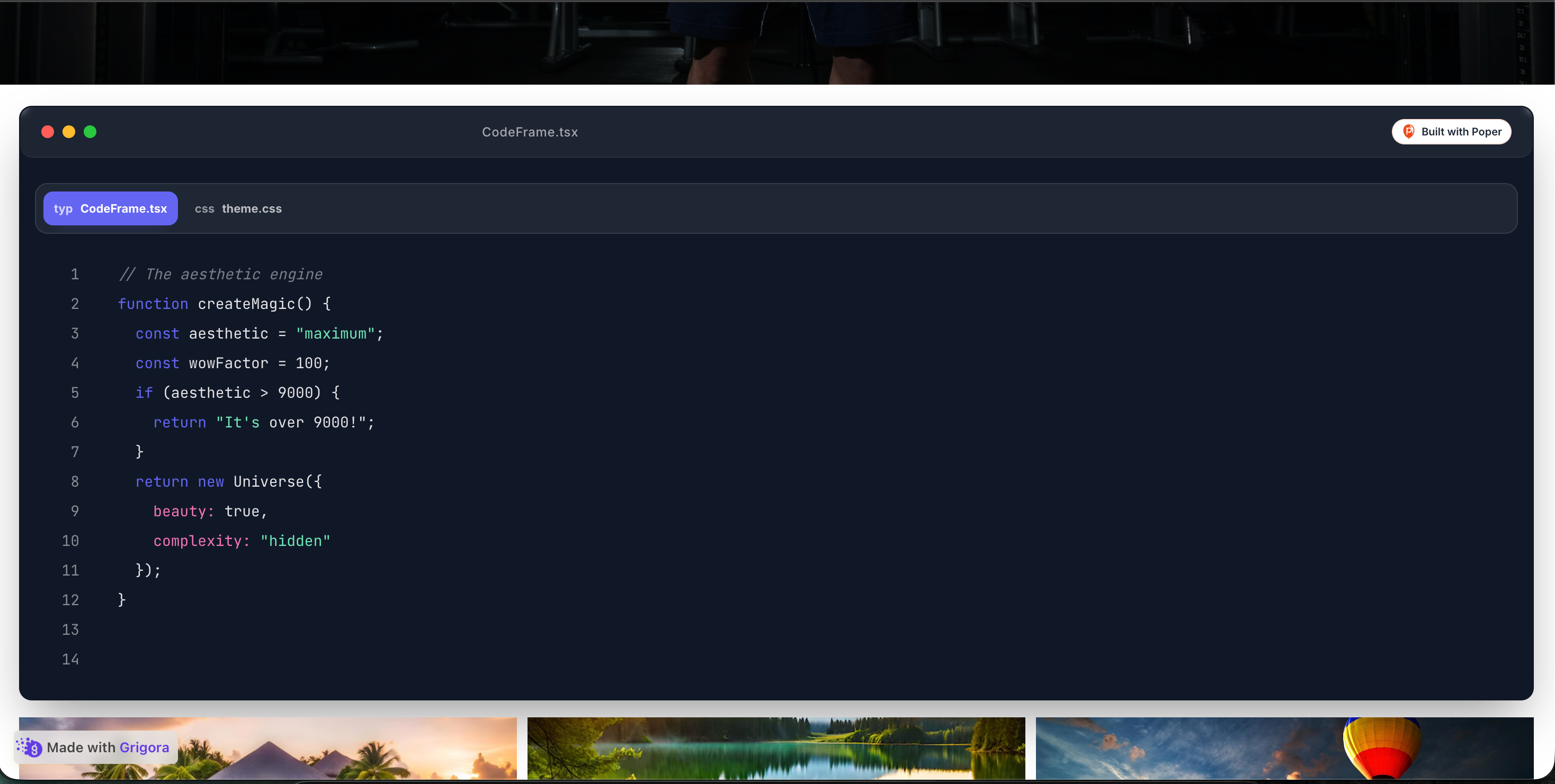 Acme Dev tutorial blog at acme.dev/blog with three embedded code blocks (TypeScript, curl, Python) each in a styled frame