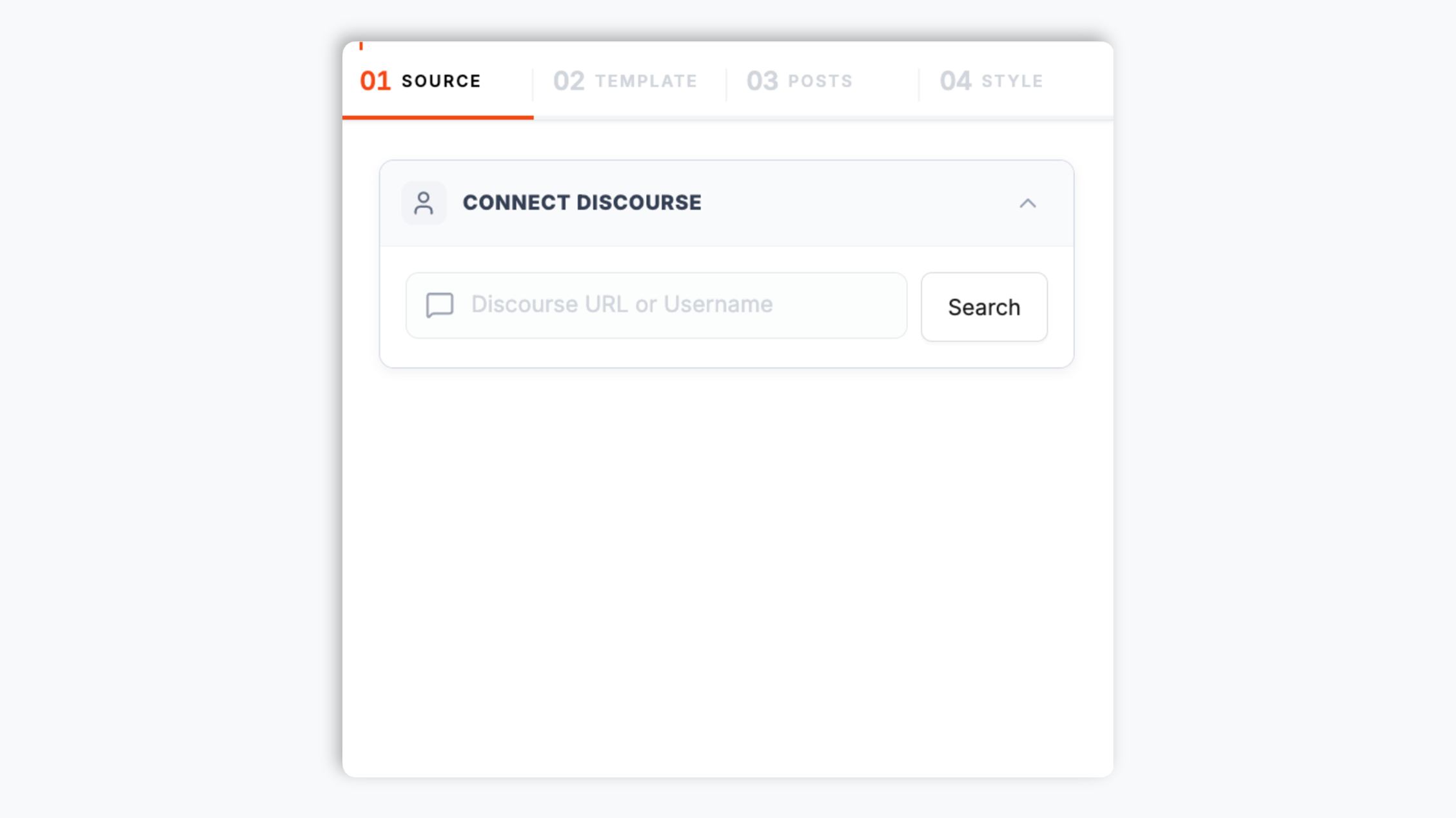 Poper widget builder showing the Discourse forum search input with Acme Forum (forum.acme.com, 47K members) autocomplete result and a blue Connect button