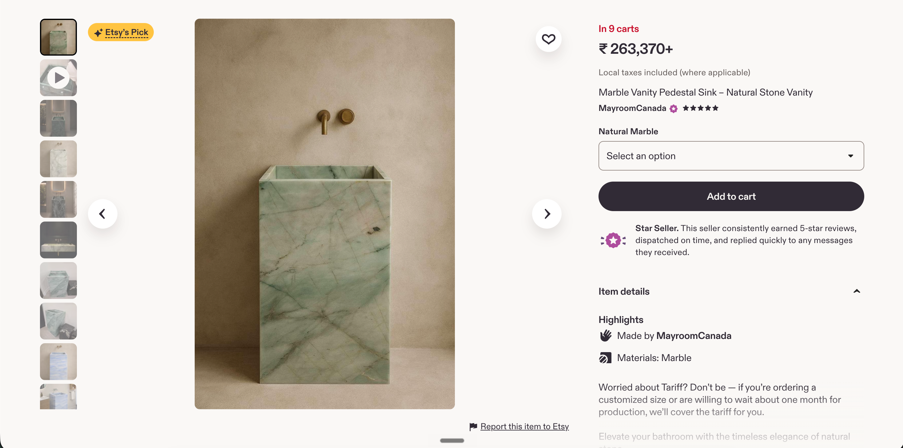 Etsy.com product page for AcmeArtisan showing a 4.9-star rating from 1,847 reviews, a buyer media-capable grid, and 3 Source reviews where available from Helena, James, and Aïsha