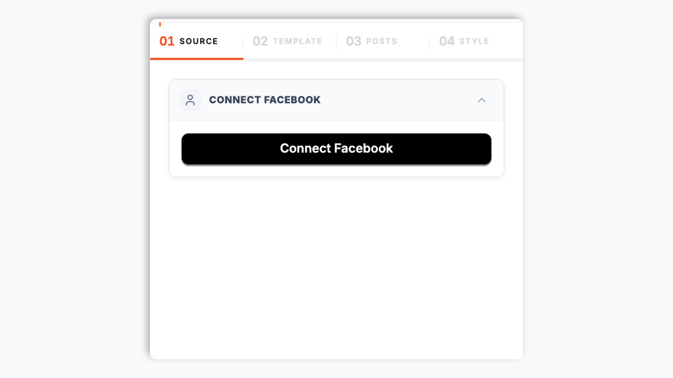 Poper builder searching Acme Bistro that resolves to facebook.com/acmebistro with a Pages-only badge, Page Verified status, and a Facebook blue Connect Facebook Page button