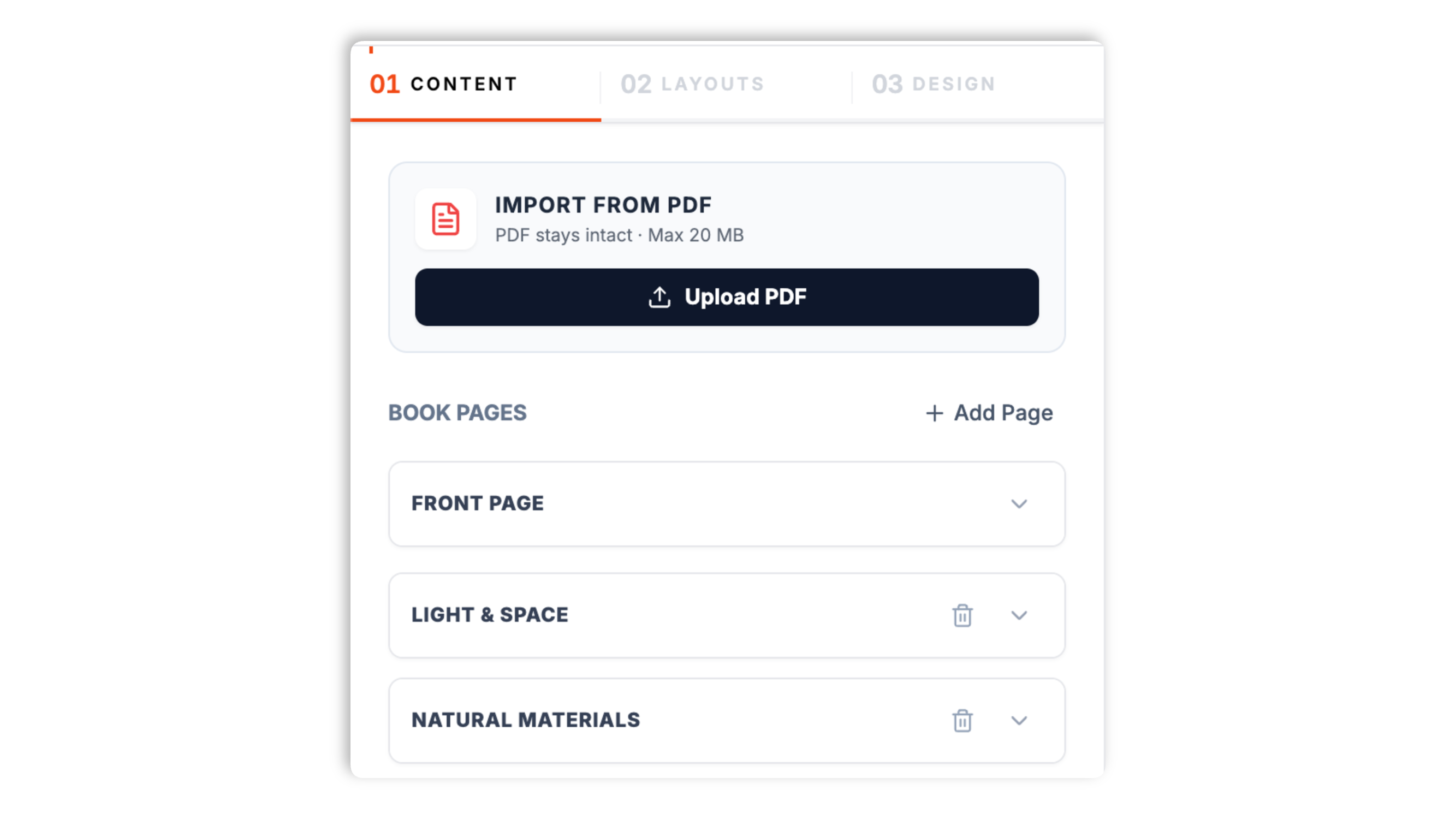 Poper flipbook builder with a magazine PDF dragged into the file uploader and a page list showing the imported pages