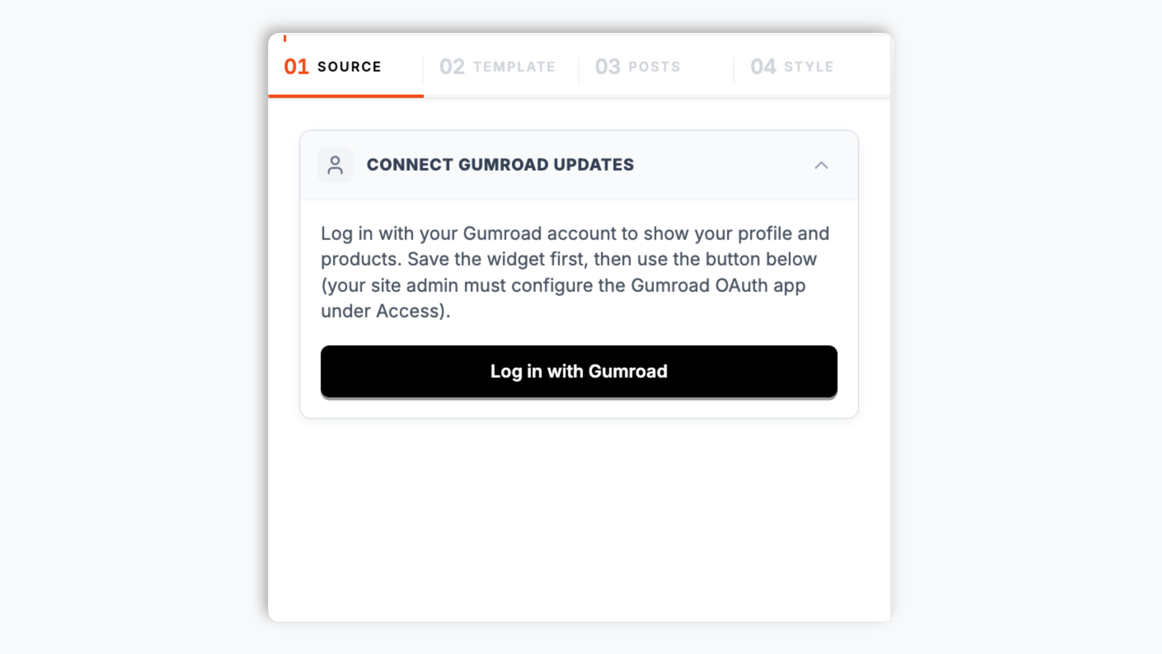 Poper builder connecting Acme Studio on Gumroad: acmestudio.gumroad.com with 487 customers, 12 products, Top Creator badge, and a pink Log in with Gumroad button