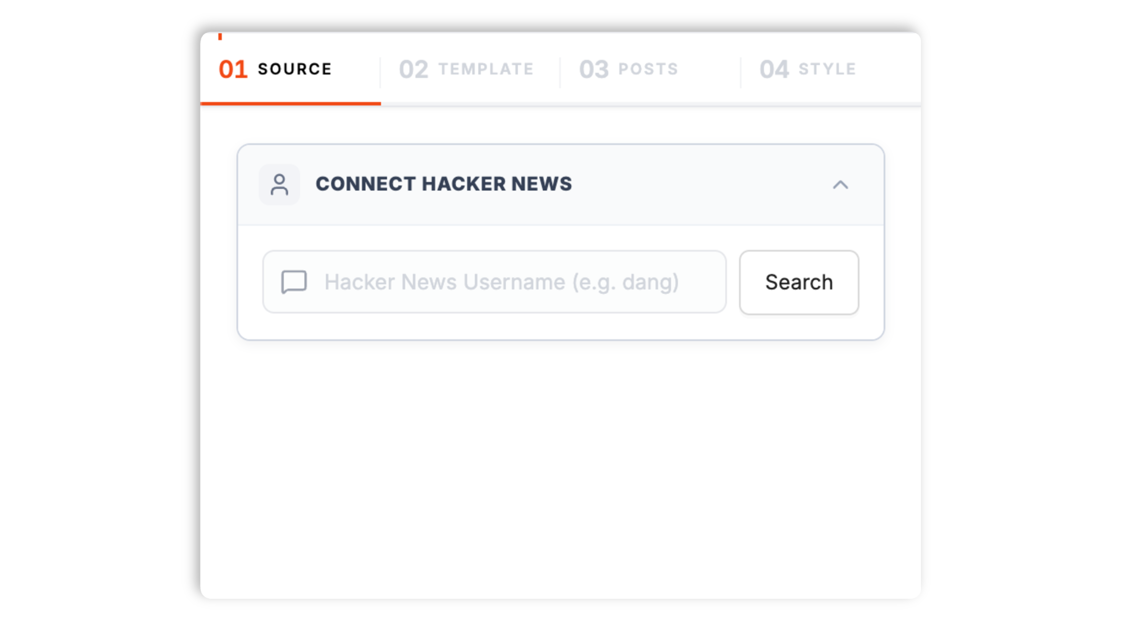 Poper widget builder showing the acmemarcus username input resolving to a Hacker News profile with 4,847 karma plus an orange Search button