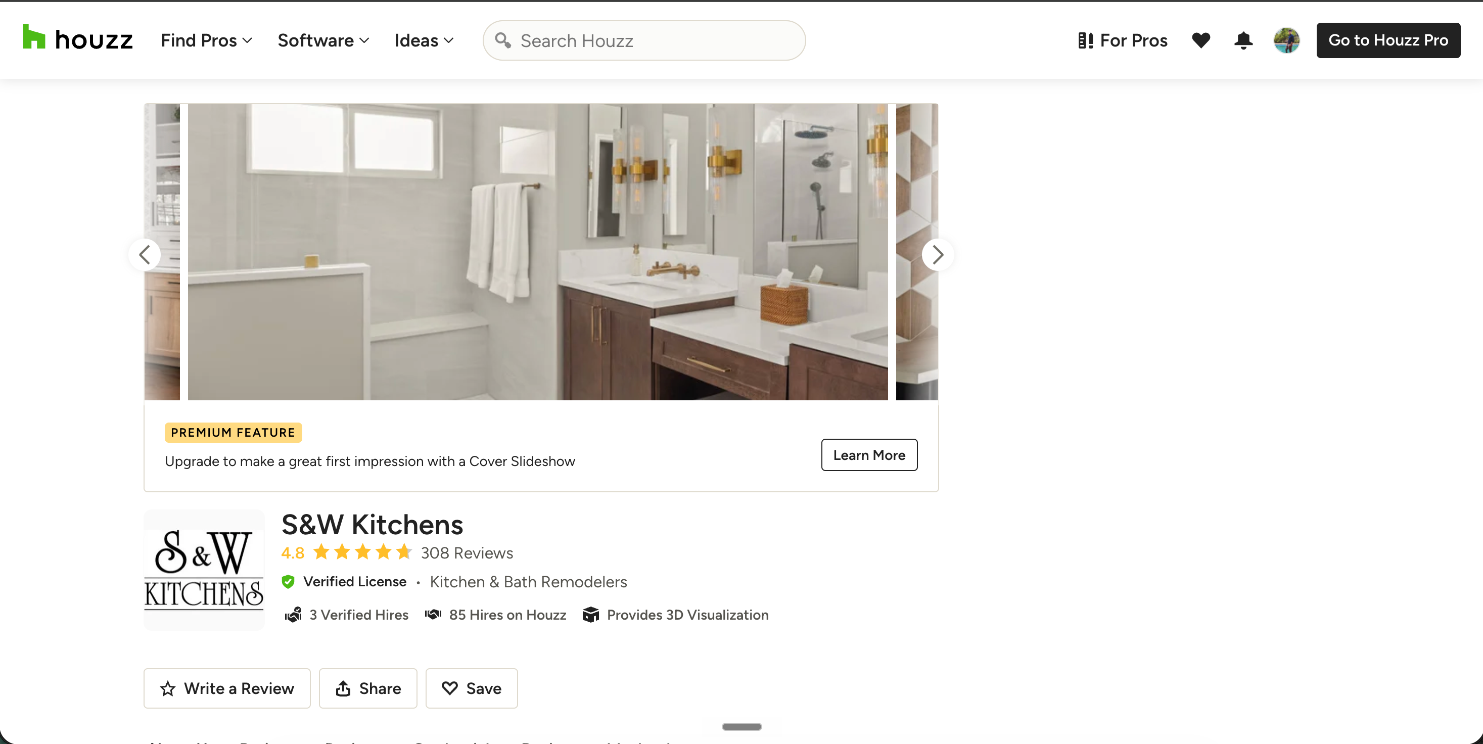 Houzz.com pro profile for Atlas Interiors interior design studio in Brooklyn NY showing 4.9 star rating, 87 client reviews, Best of Houzz Service 2026 badge, project type filters, and 3 project reviews from the source page with photos