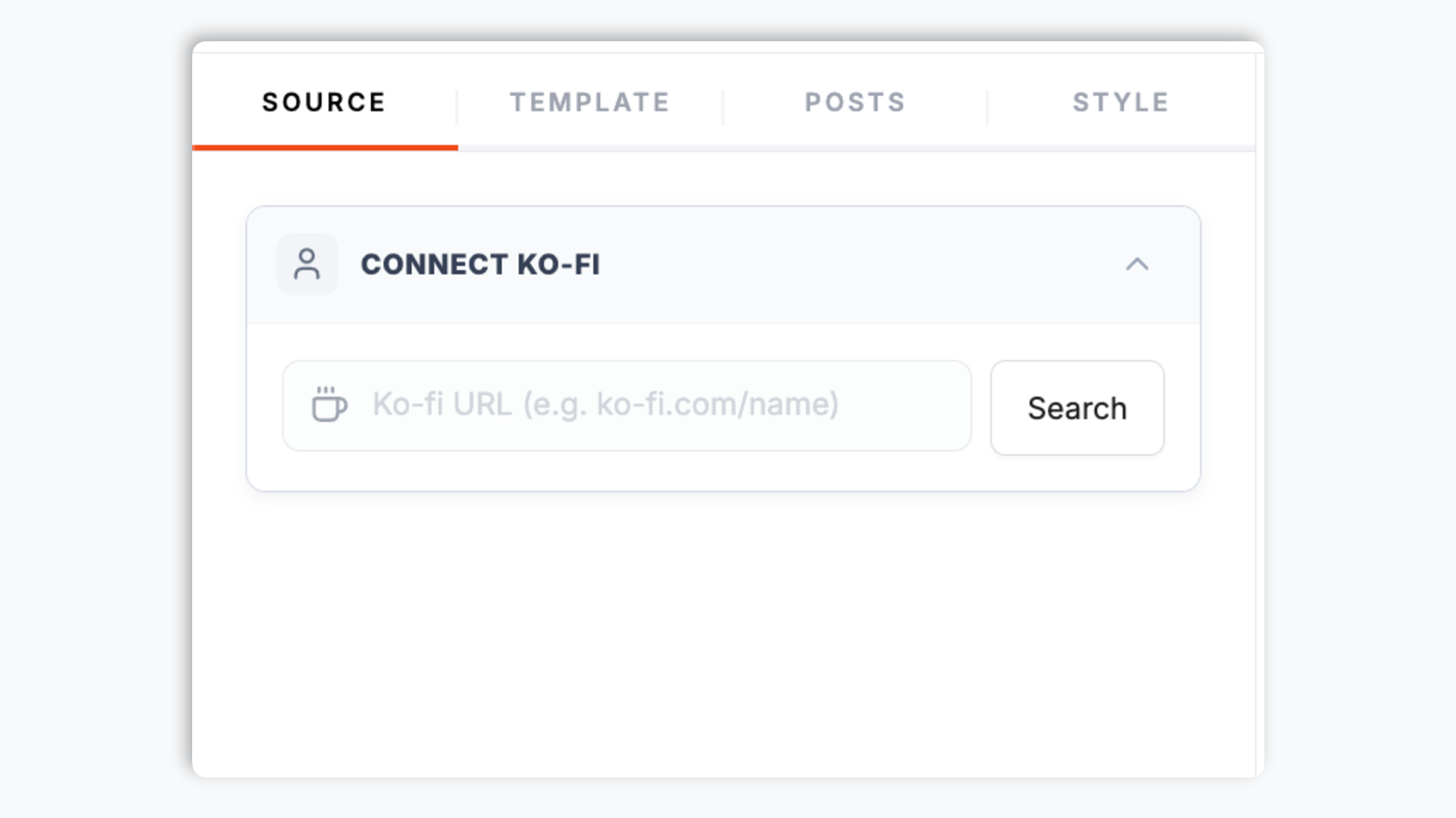 Poper widget builder showing a Ko-fi profile URL field and a Ko-fi red Connect button