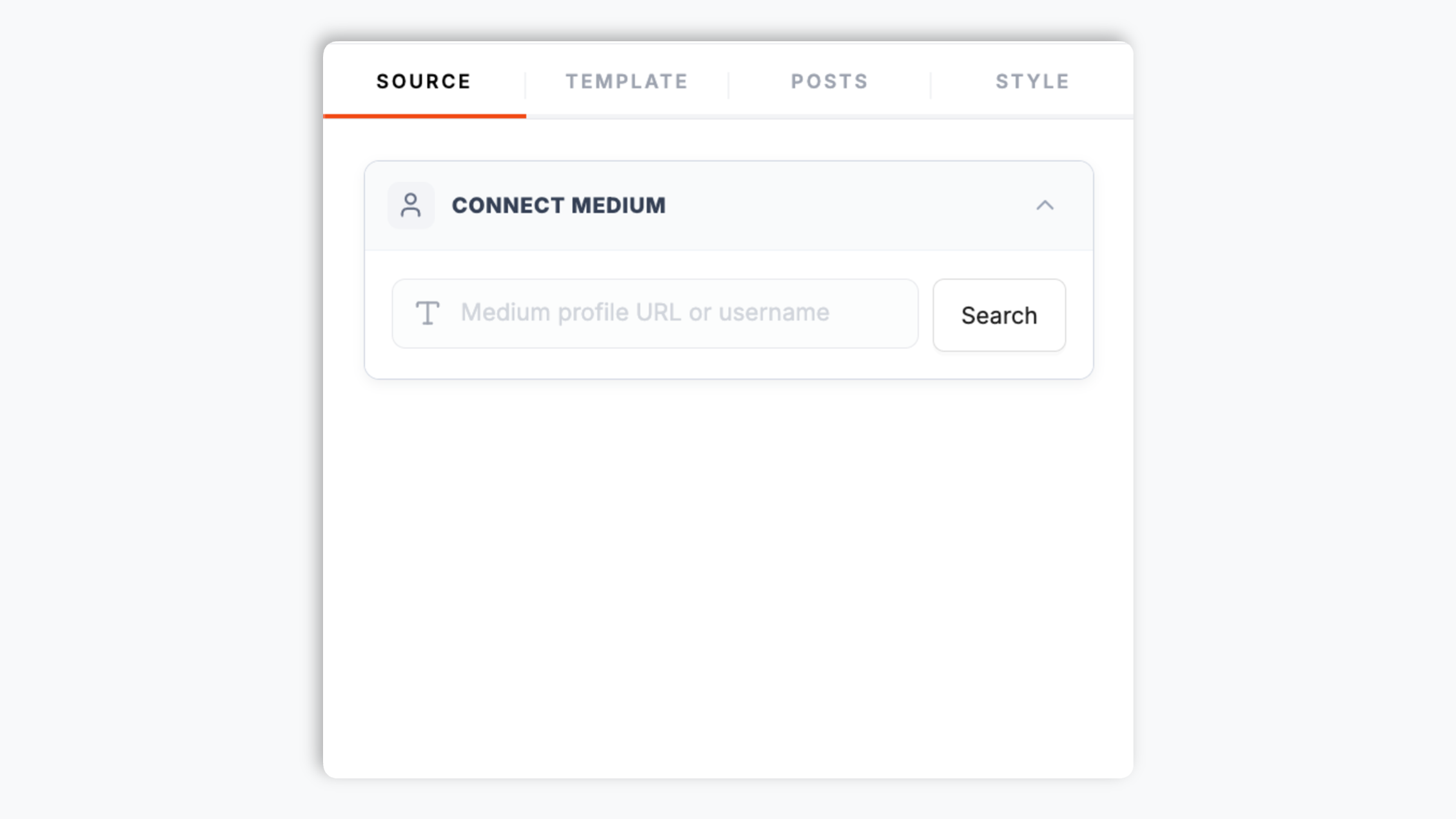Poper widget builder showing the Medium profile search input resolving @marcus.acme to medium.com/@marcus.acme with 12K followers, a Top Writer in Technology badge, and a dark navy Connect button