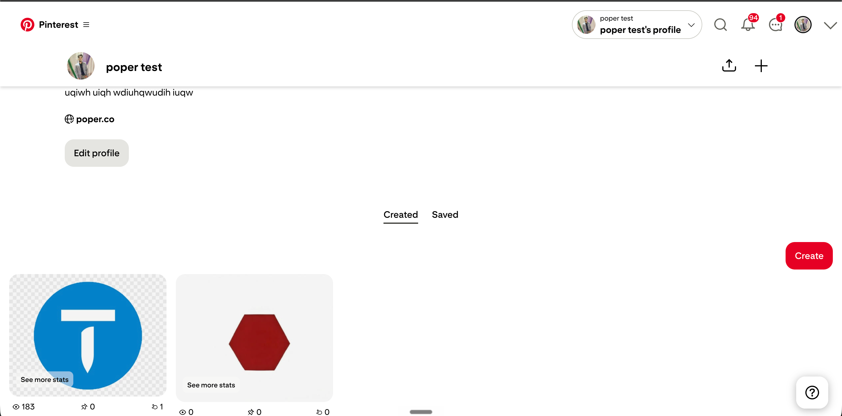 Pinterest.com profile for AcmeHomeDecor showing Business Account badge, 187K followers, and a masonry grid of 9 pins with 3 highlighted boards by Helena, James, and Aïsha