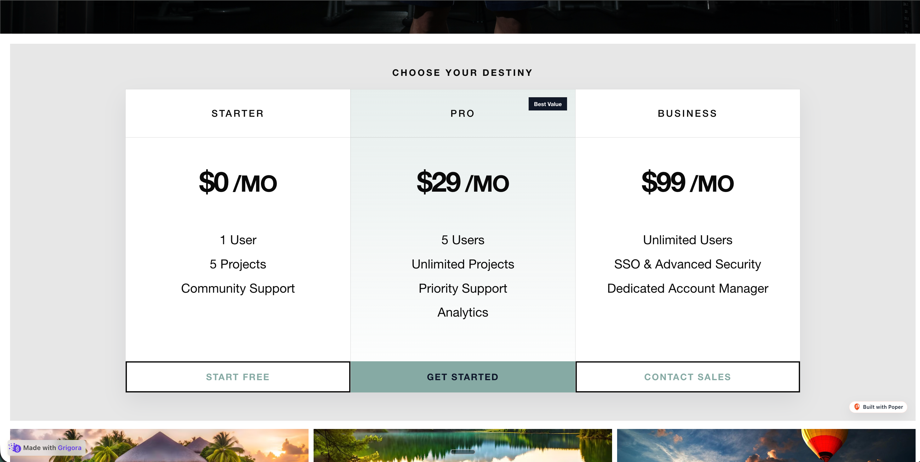 Northstar SaaS pricing page on a warm cream and deep emerald palette with the embedded pricing-table widget showing 3 tiers and Pro highlighted as Most Popular