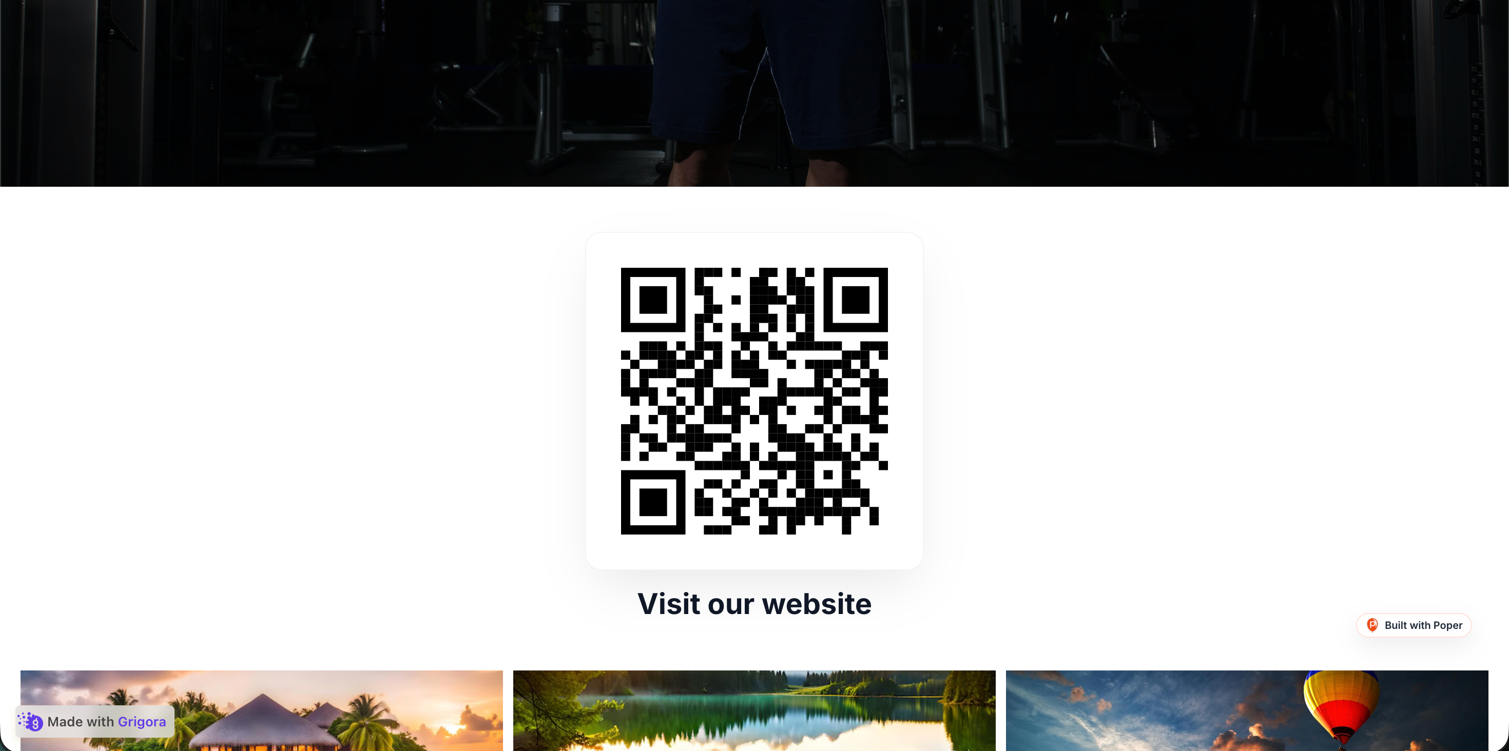 Acme Bistro website with the Poper QR Code widget embedded, showing a branded QR code with a center logo and a Scan Me caption next to the restaurant's digital menu link