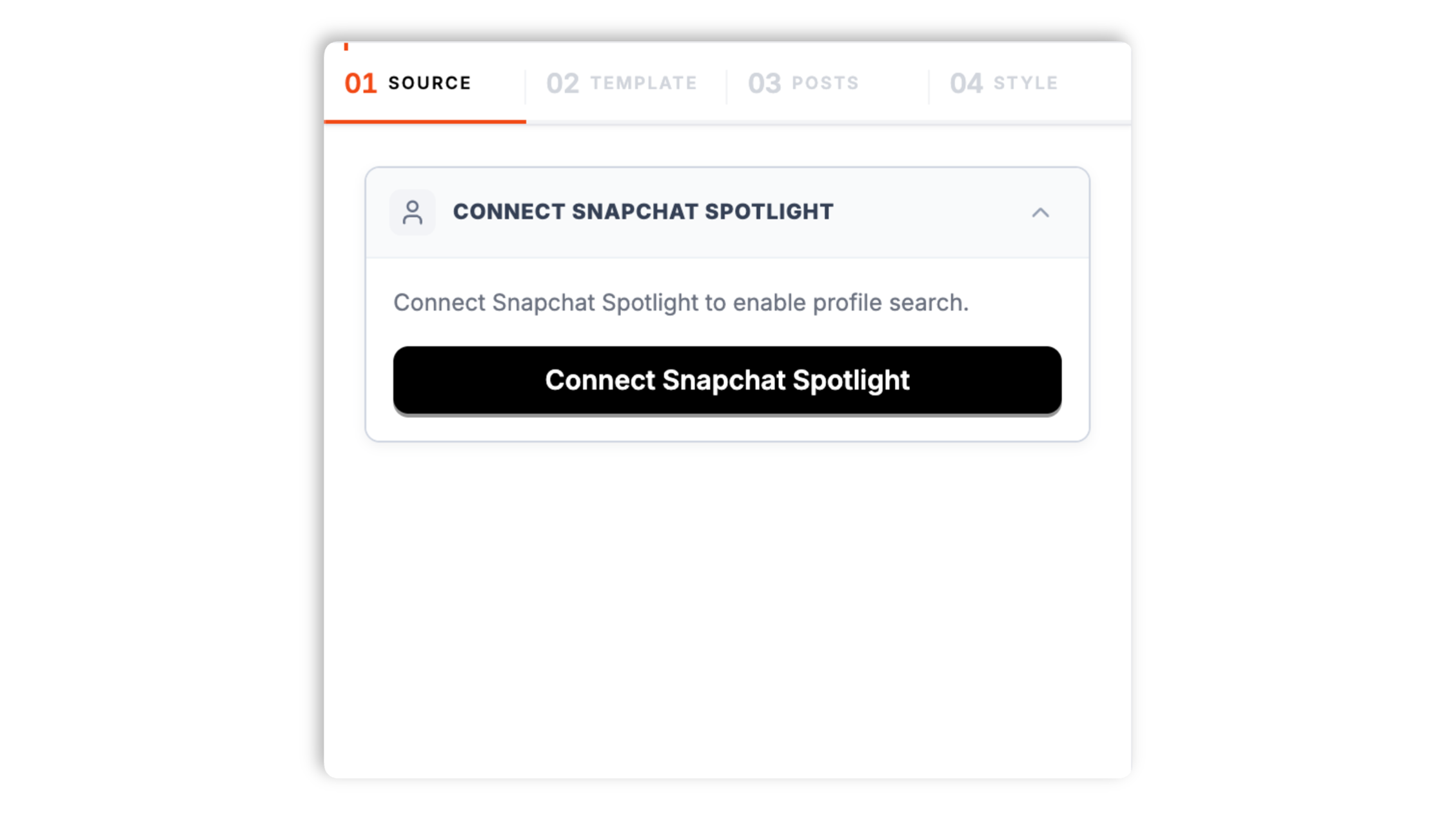 Poper widget builder showing the Snapchat creator search input with @acme.creator (snapchat.com/add/acme.creator), 247K subscribers, a yellow Spotlight Star badge, and a yellow Connect button