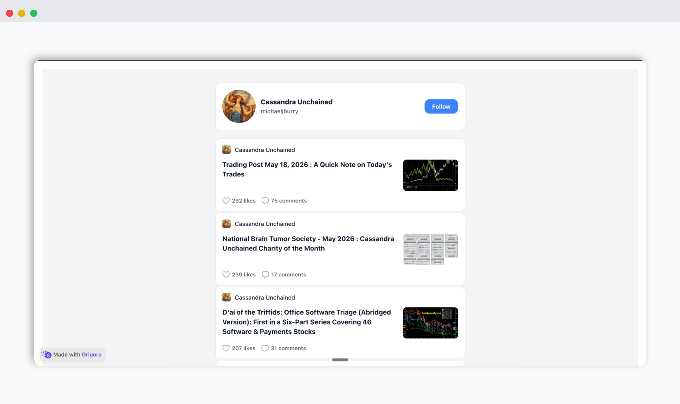 Substack feed widget shown on iPhone, iPad, and Macbook with newsletter posts and a paid subscriber CTA