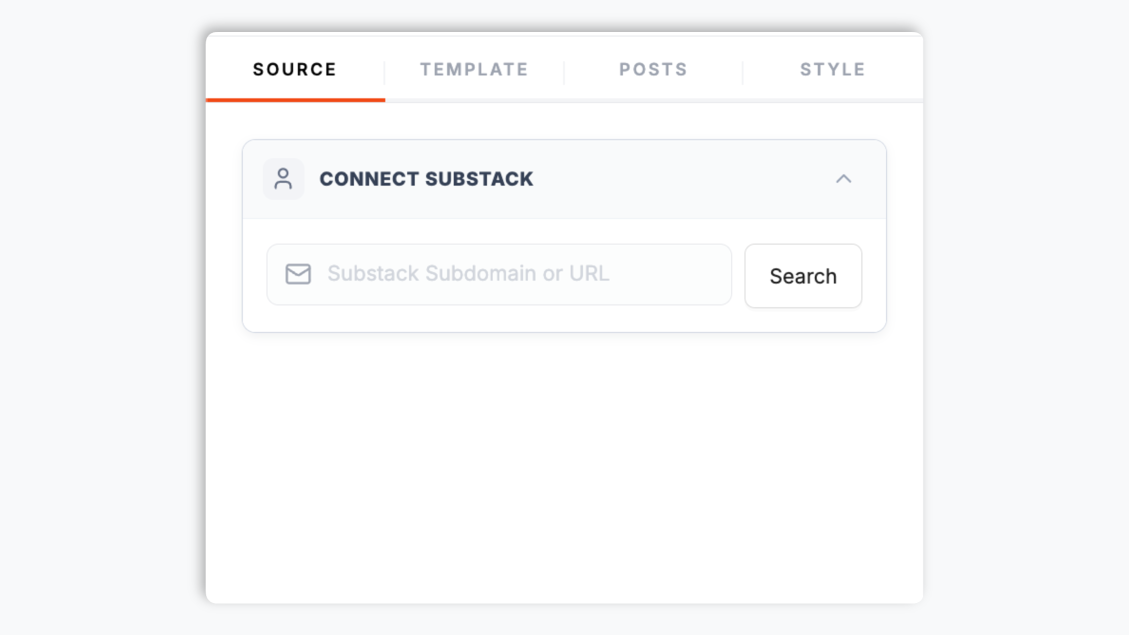 Poper widget builder showing the Substack publication search with Letters from Acme by Marcus Acme · acme.substack.com result, 8,247 subscribers · supporter activity, an orange Bestseller in Tech badge, and an orange Connect button