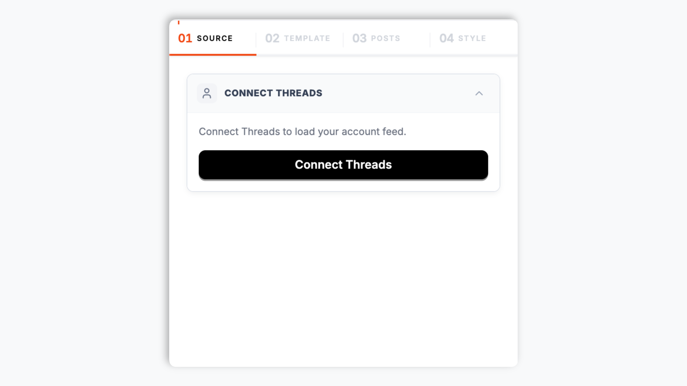 Poper widget builder with the Threads handle search input resolving @acme.founder to threads.net/@acme.founder, showing 47K followers, a Verified check, and a black Connect button