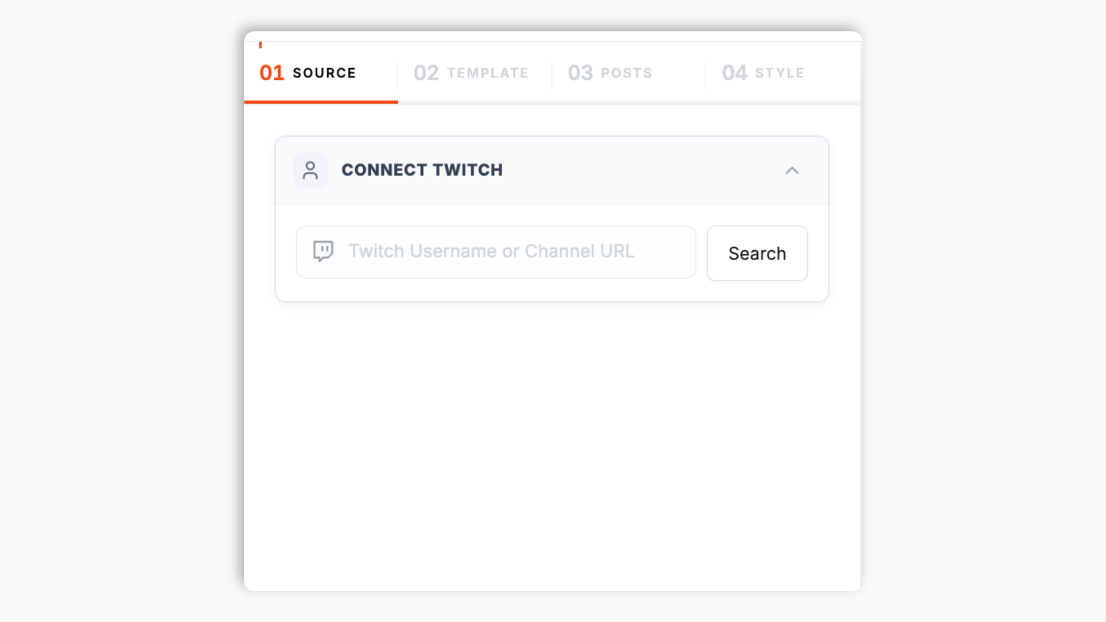 Poper widget builder showing the Twitch channel search input resolving AcmePlays to twitch.tv/acmeplays with 24K followers, a verified badge, and a purple Connect button