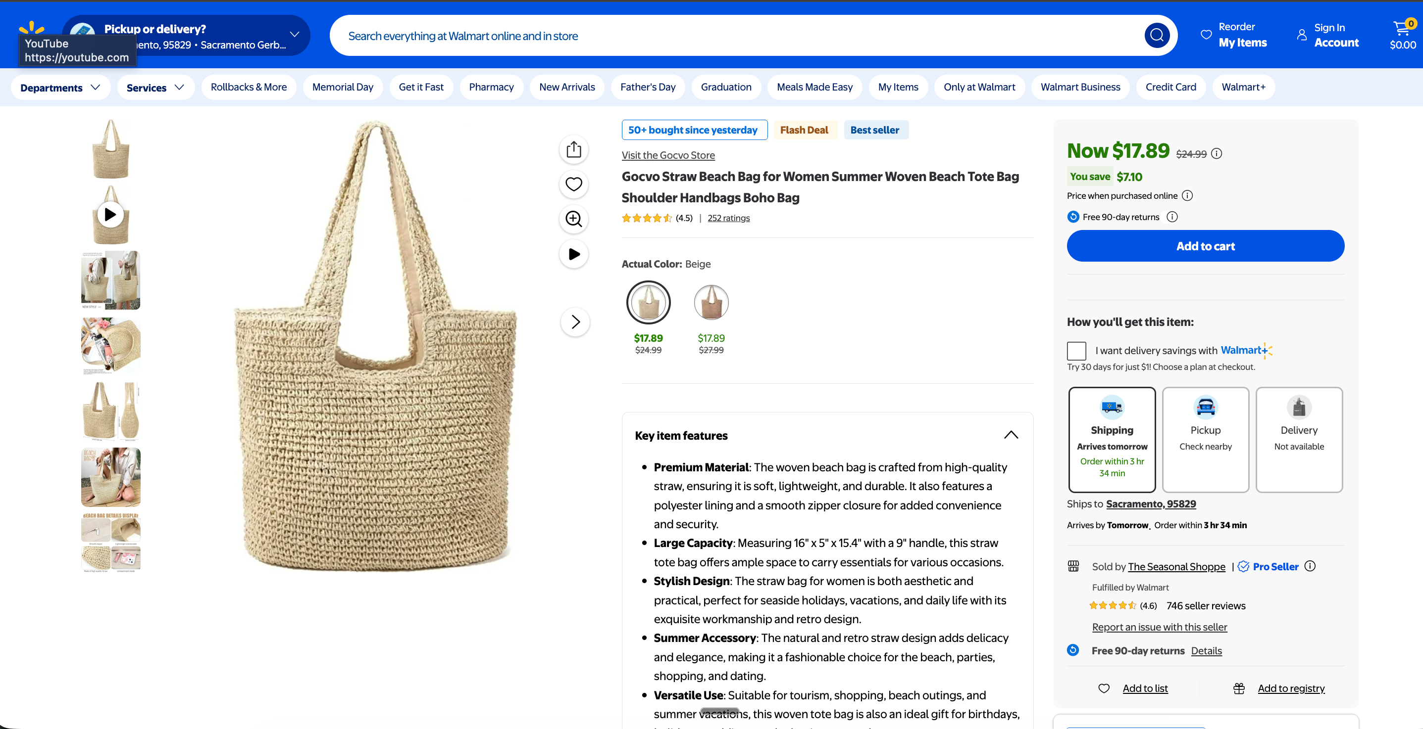 Walmart.com product page for Acme 6-Person Family Tent showing 4.6 stars from 2,847 customer reviews, $189 price, and several customer review cards