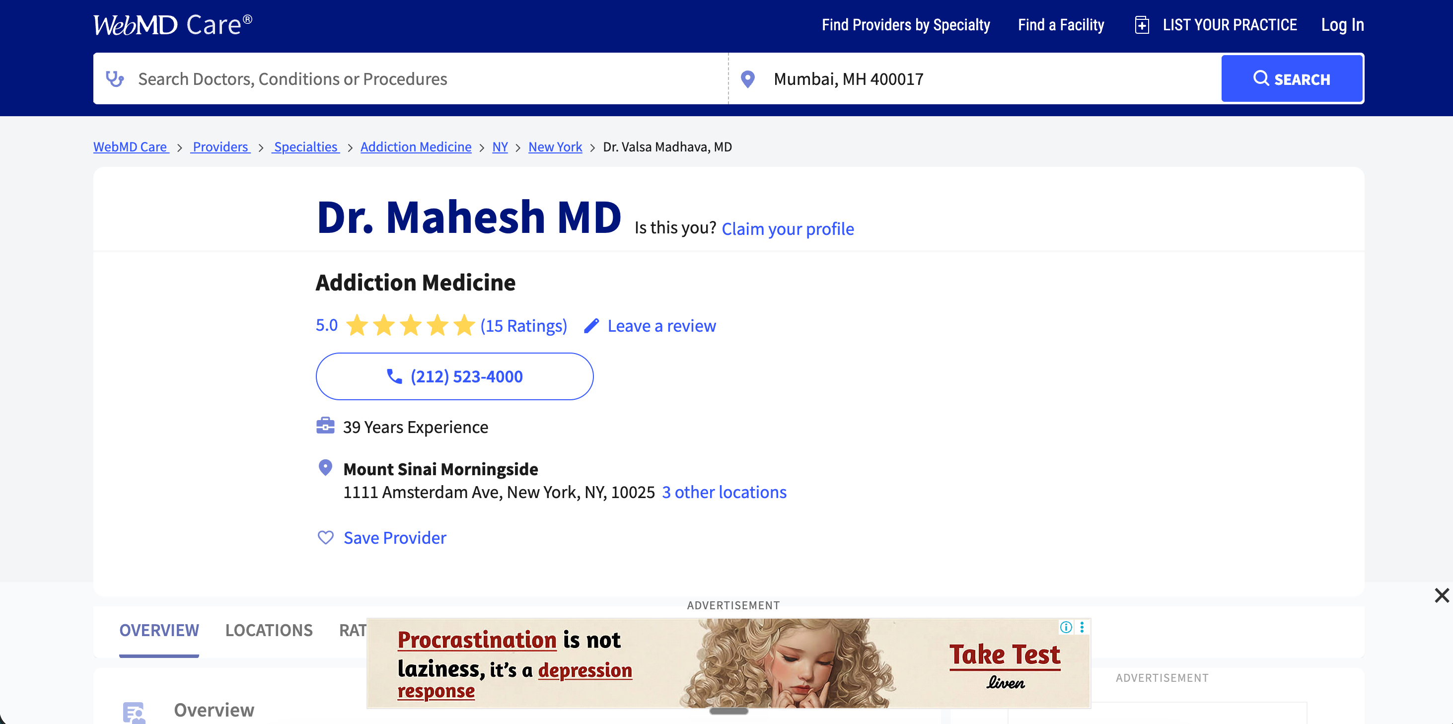 doctor.webmd.com profile for Dr. Tom Reyes (Chicago allergist) showing 4.7 stars, 247 patient reviews, WebMD source badge, health-condition tags (Asthma, Allergies, Hay Fever, Eczema), and 3 source-patient reviews from Helena, James, and Aisha