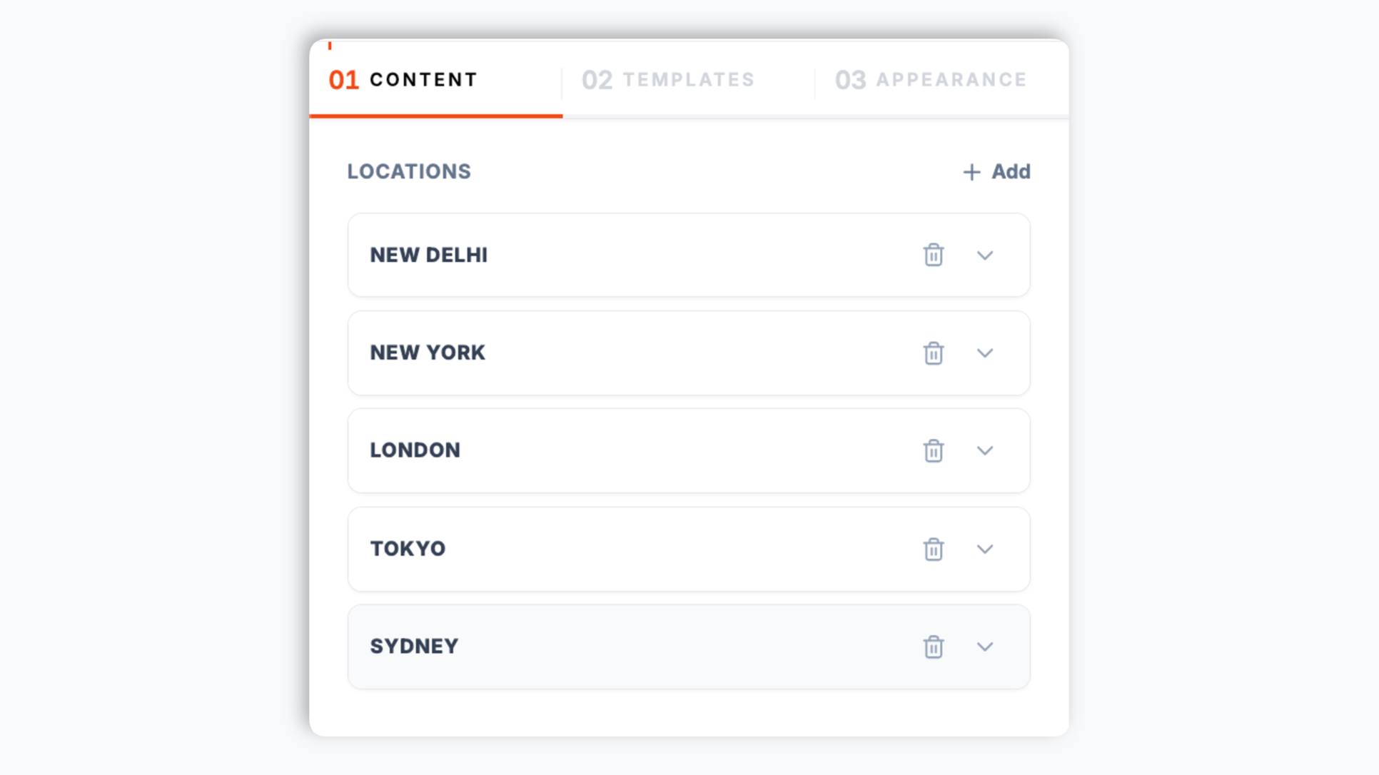 Poper widget builder showing the city picker with NYC, London, Tokyo, Sydney chips, a 12/24-hour format toggle, a seconds switch, and a navy Connect button