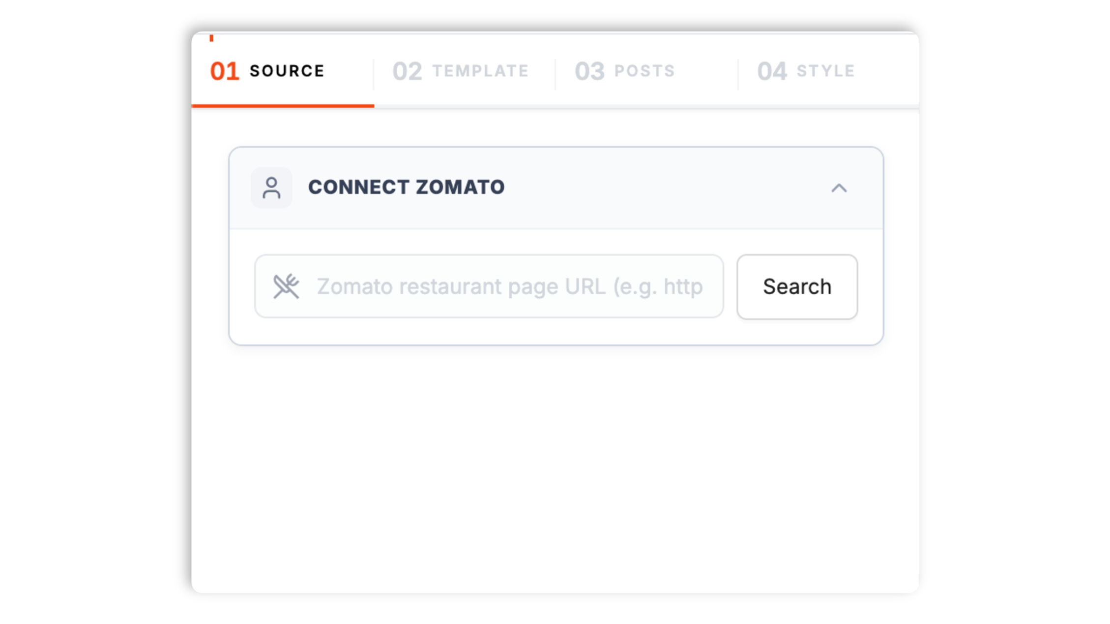 Poper builder with a Zomato restaurant page URL for Acme Bistro Mumbai entered and a Zomato red Connect button