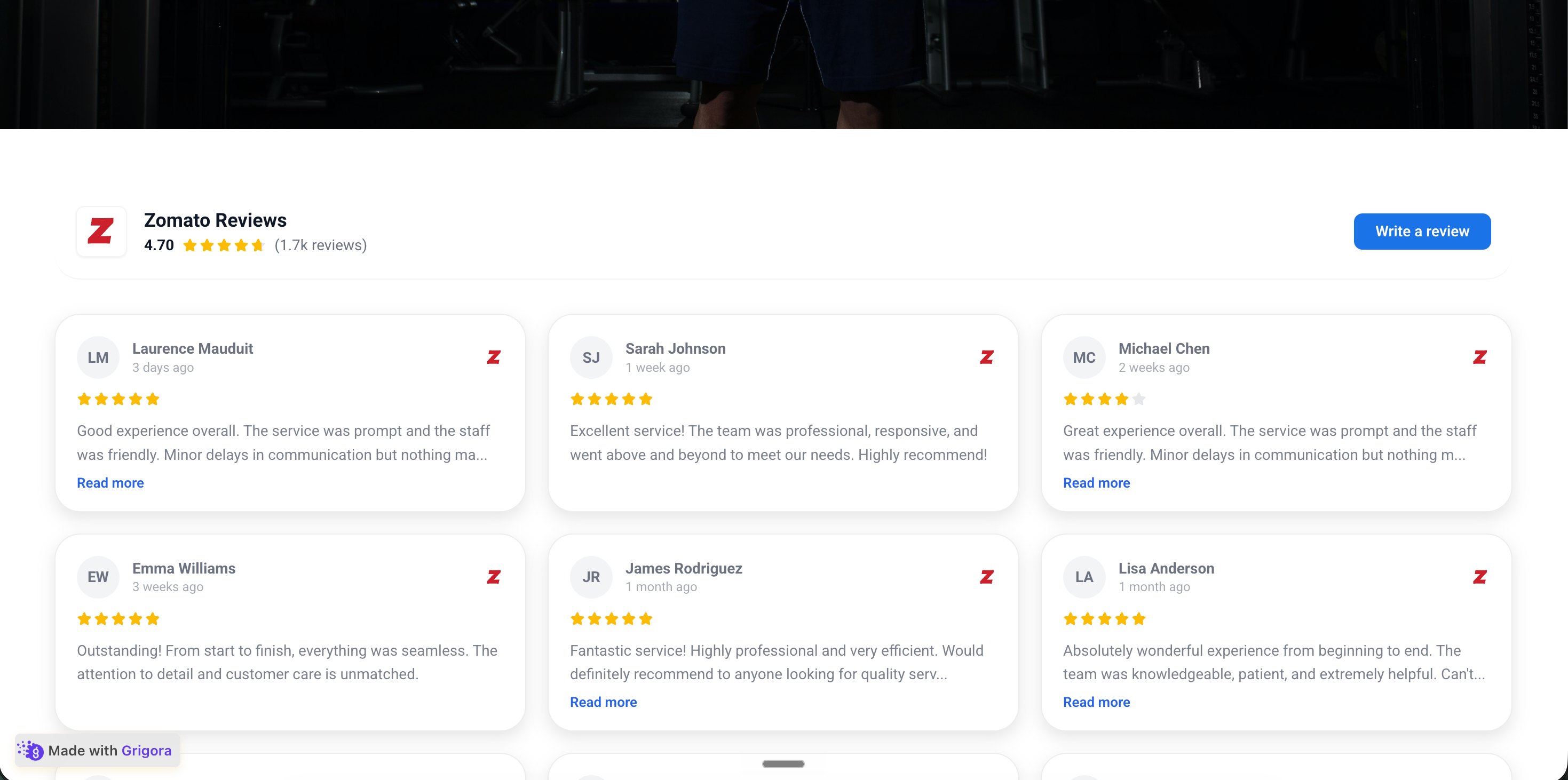 Spice Trail's own branded restaurant website at spicetrail.in with the Poper Zomato reviews widget embedded inline showing the same 3 Source reviews where available and Foodie's Favourite badge in saffron